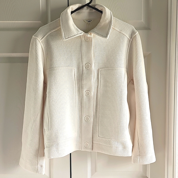 NWT MAX STUDIO Ribbed Crop Shirt Front Button Jacket XL & L Ecru - Picture 1 of 15